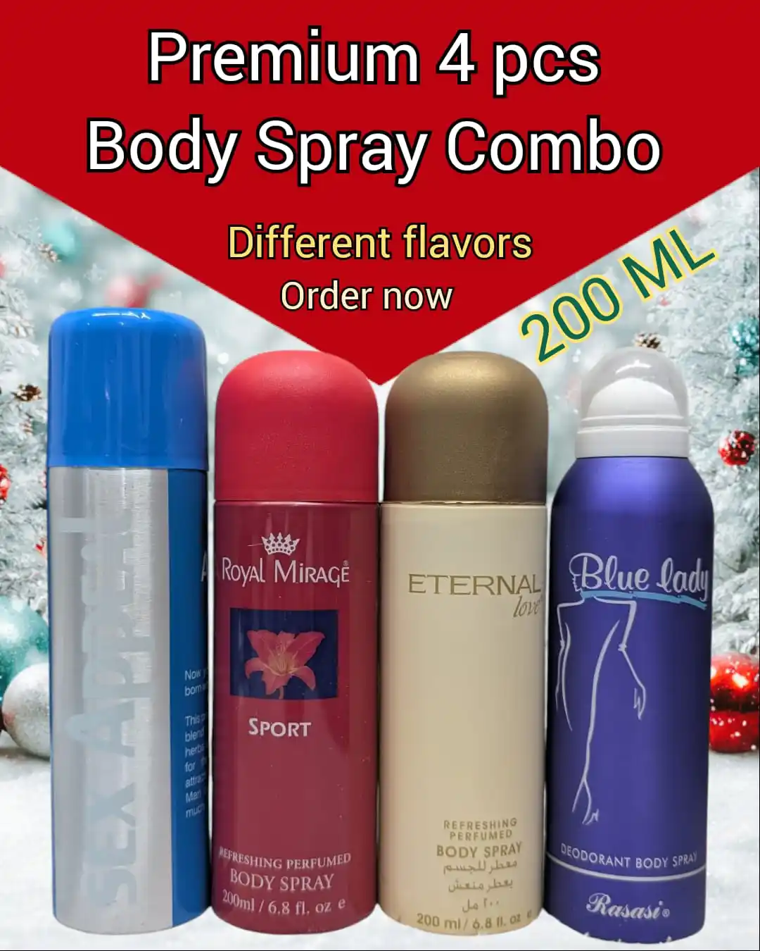Premium 4 pcs Body Spray Combo(এখনি অর্ডার করলে পাবেন ( ঈদ অফার হোমডেলিভারি চার্জ ফ্রী)